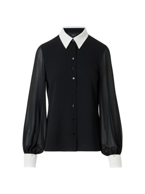 AKRIS Women's Contrast-Collar Silk Georgette Blouse - Black Ecru