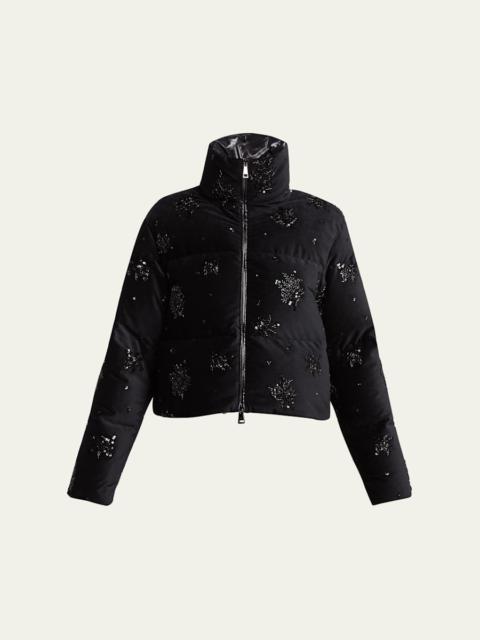 Moncler Nelles Embellished Down Puffer Jacket