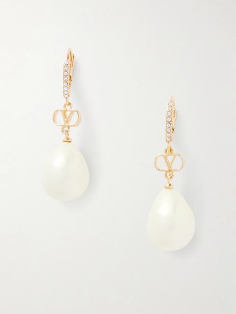 Valentino Vlogo Gold-tone Crystal And Faux-pearl Earrings