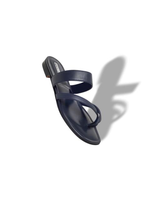 Manolo Blahnik Navy Nappa Leather Flat Sandals