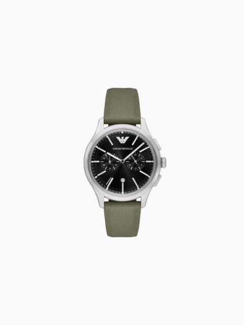 EMPORIO ARMANI CHRONOGRAPH GREEN LEATHER STRAP WATCH