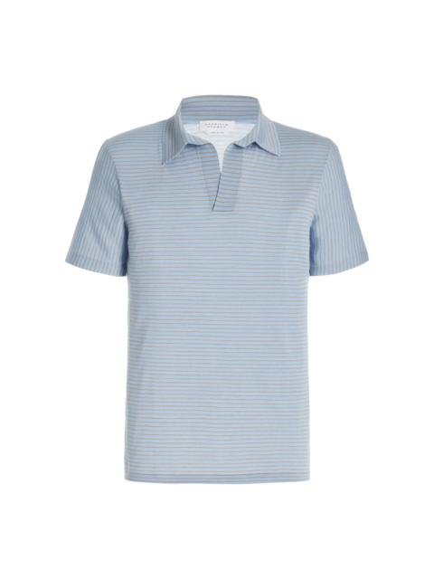 Stendhal Knit Short Sleeve Polo in Halogen Blue/Camel Cashmere