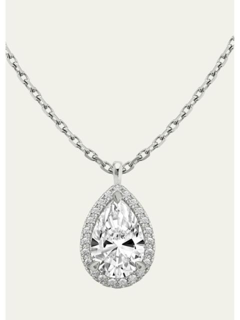 VRAI 14K White Gold Pear-Cut Halo Lab Grown Diamond Pendant Necklace, 1.0tcw