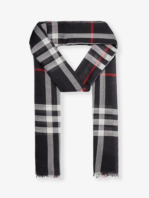 Burberry Giant Check fringed-trim wool and silk-blend scarf