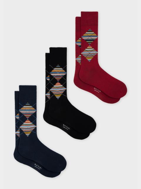Paul Smith 'Signature Stripe' Argyle Socks Three Pack