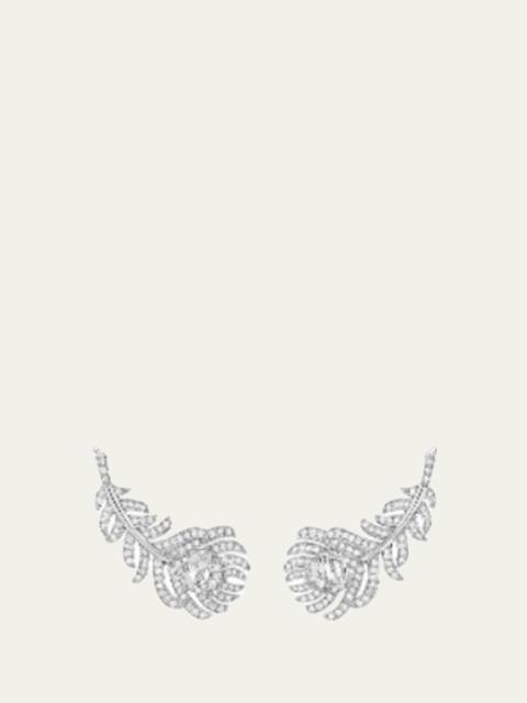 Boucheron Plume de Paon 18K White Gold Diamond Clip-On Climber Earrings
