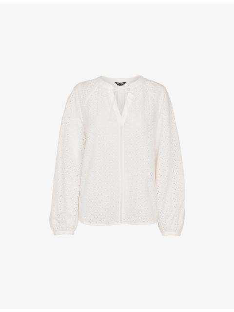 WHISTLES Broderie V-Neck Cotton Blouse