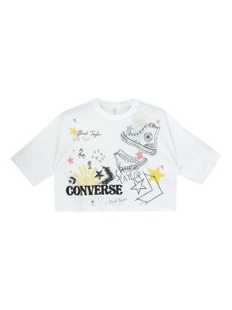 Converse (WMNS) Converse NOTEBOOK DOODLE OS CROP Tee White OPTICAL White 10022825-A02