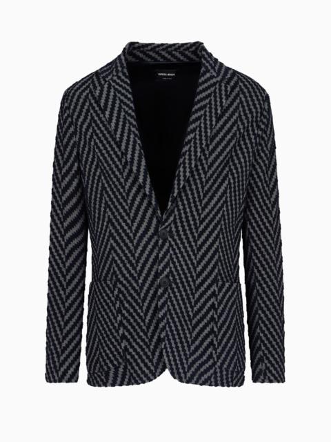 GIORGIO ARMANI Single-breasted jacket in viscose and cotton-blend chevron jacquard jersey