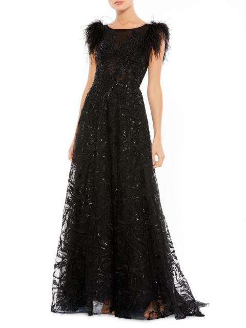 MAC DUGGAL Women's Feathered A-Line Gown - Black