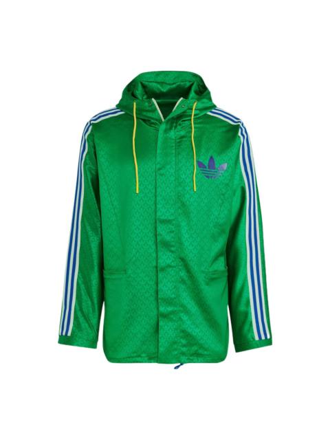 adidas originals Windbreaker Logo Printing Hooded Drawstring Sports Jacket 'Green' IB3440