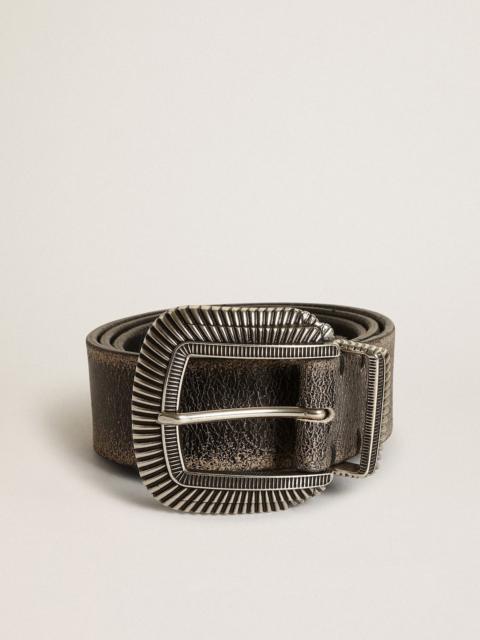 Golden Goose Men's belt in black leather with decorated buckle