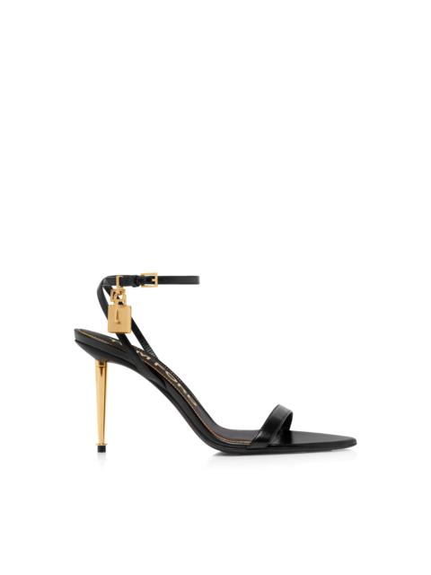 TOM FORD SHINY LEATHER PADLOCK POINTY NAKED SANDAL 85MM