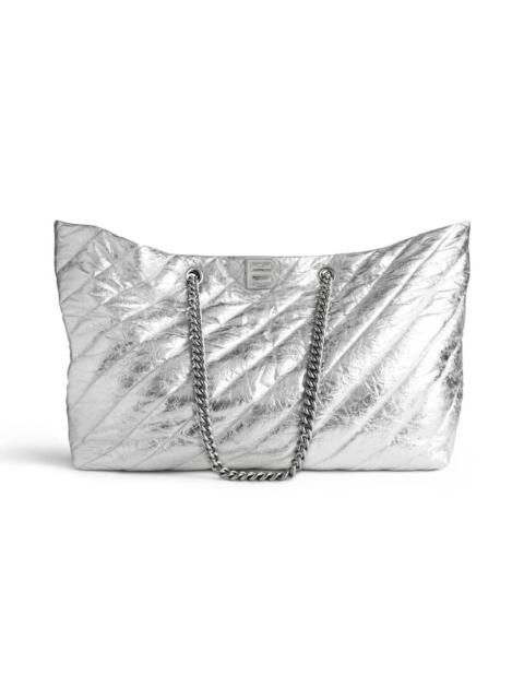 Women's Crush Large Carry All Tote Bag Metallized Quilted  in Silver
