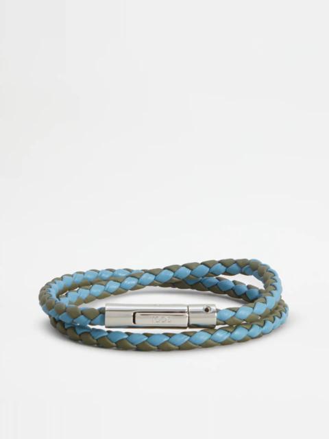 Tod's MYCOLORS BRACELET IN LEATHER - LIGHT BLUE, GREY