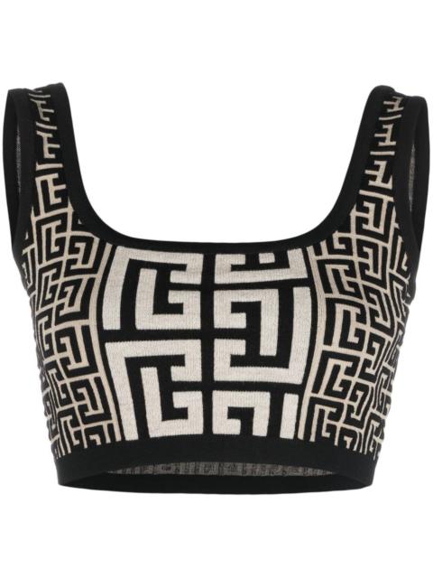 Balmain monogram-jacquard crop top