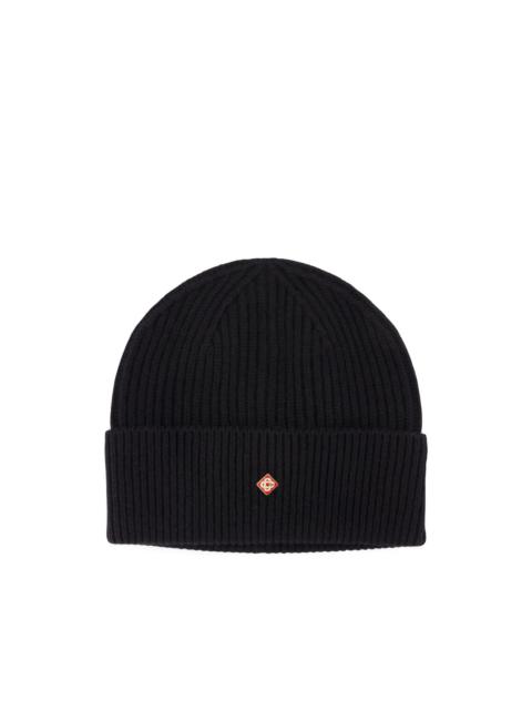 CASABLANCA ribbed-knit logo-plaque beanie hat