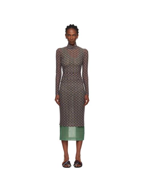 Dries Van Noten Brown & Green Transparent Mesh Midi Dress