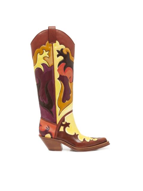GABRIELA HEARST Hand Painted Capitana Cowboy Boot in Yellow Multi Leather