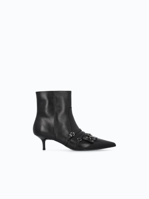 PINKO LEATHER ANKLE BOOTS WITH STRAPS AND FRINGING