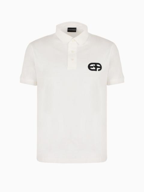 EMPORIO ARMANI Lyocell-blend jersey polo shirt with ASV logo raised embroidery