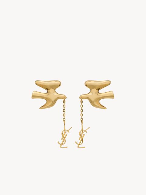 SAINT LAURENT CASSANDRE PENDANT DOVE EARRINGS IN BRASS