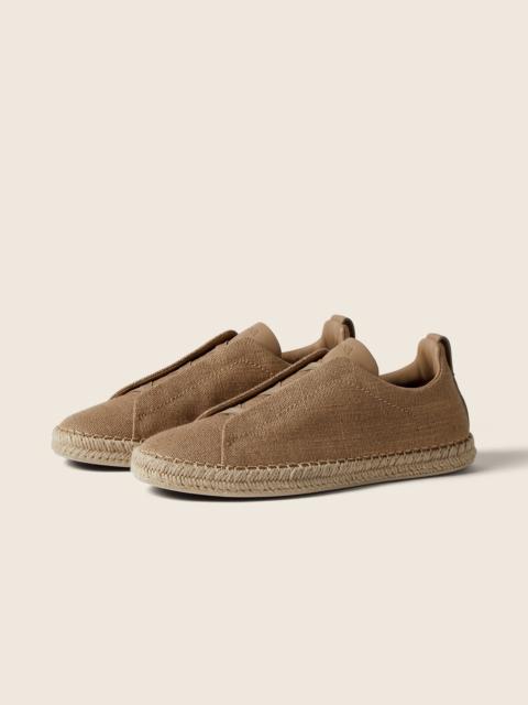 ZEGNA BEIGE LINEN BLEND AND LEATHER TRIPLE STITCH™ ESPADRILLES