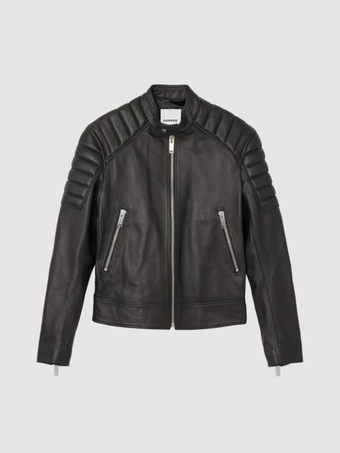 Sandro LEATHER JACKET WITH QUILTED TRIMS