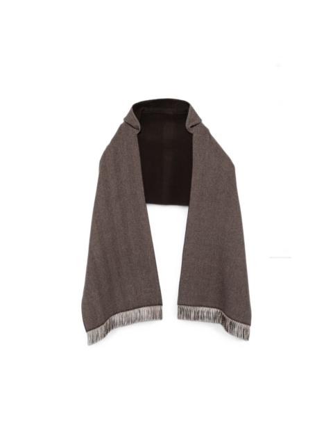 Brunello Cucinelli herringbone-pattern fringed scarf