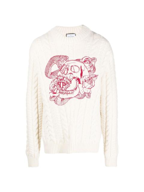 PHILIPP PLEIN skull-embroidered cable-knit sweatshirt