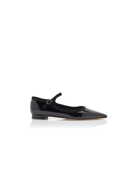 Manolo Blahnik Black Patent Leather Mary Jane Flat Pumps