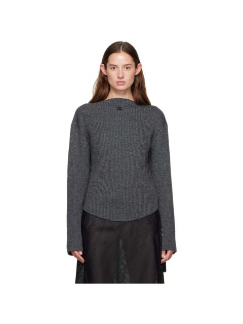 courrèges Gray Boatneck Ribbed Wool Sweater