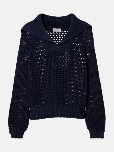 Cotton-blend polo sweater