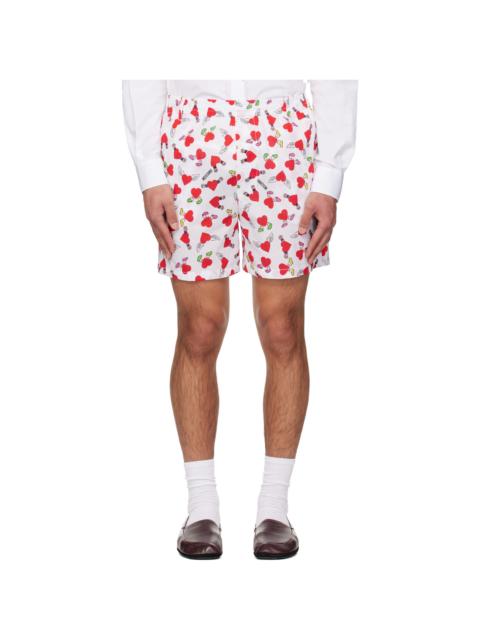 Moschino White & Red Print Lightweight Cotton Poplin Shorts