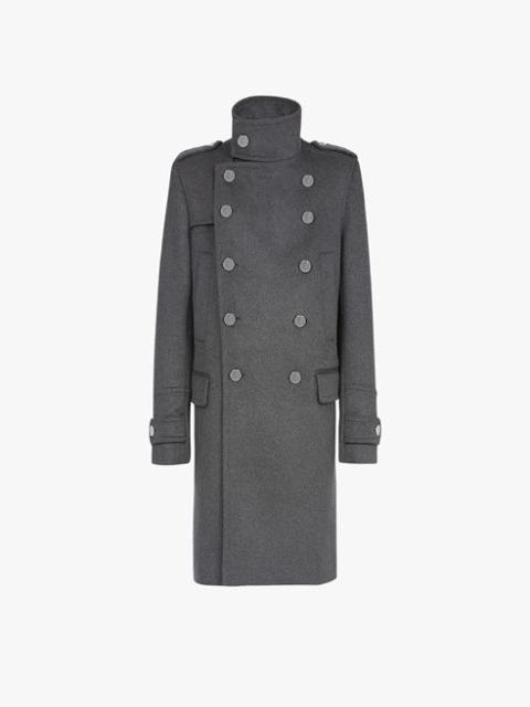 Balmain Long medium gray cashmere coat with double-breasted silver-tone buttoned fastening