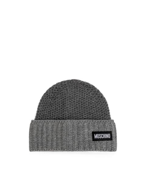Moschino logo-patch waffle-knit beanie hat
