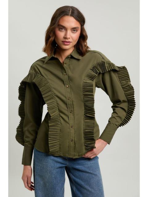 KAREN MILLEN Cotton Poplin Pleat Detail Woven Shirt
