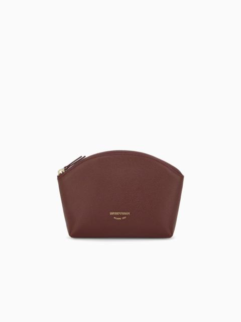 EMPORIO ARMANI BEAUTY CASE TEXTURED LEATHER WITH GOLD-TONED ZIP