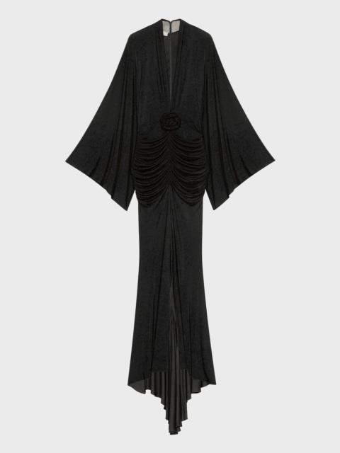 Blumarine LONG SHINY JERSEY DRESS WITH APPLIED ROSE