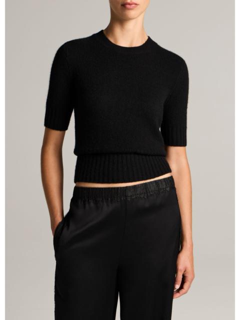 Vince Wool-Cashmere High-Rib Short-Sleeve Sweater