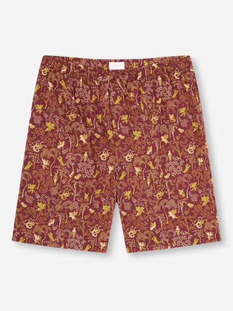 Derek Rose Men's Lounge Shorts Ledbury 74 Cotton Batiste Burgundy