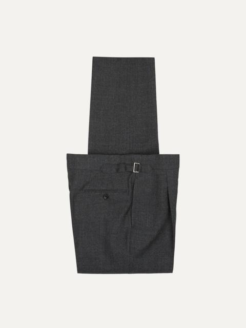 Drake's Grey Wool-Cotton Twill Single Pleat Trouser