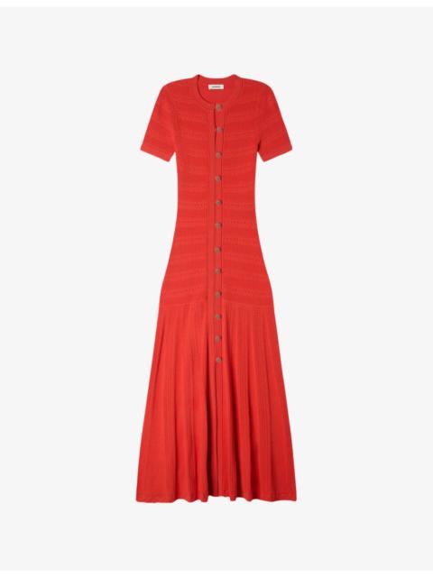 Sandro Short-Sleeved Button-Up Knitted Maxi Dress