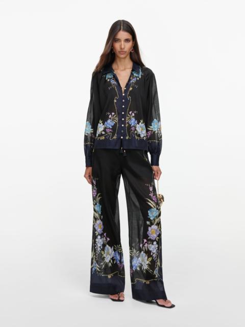 self-portrait Navy Floral Organza Trousers