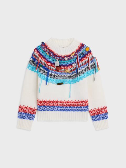 CELINE cropped crewneck sweater IN fair isle wool