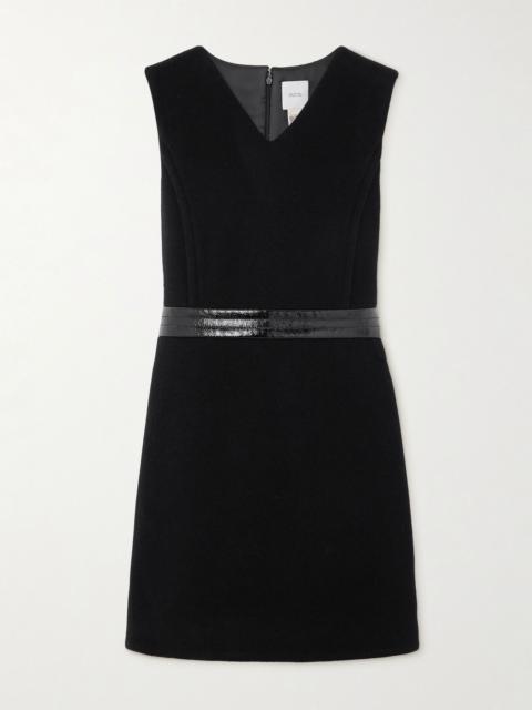 PATOU Vinyl-trimmed wool-blend mini dress Black
