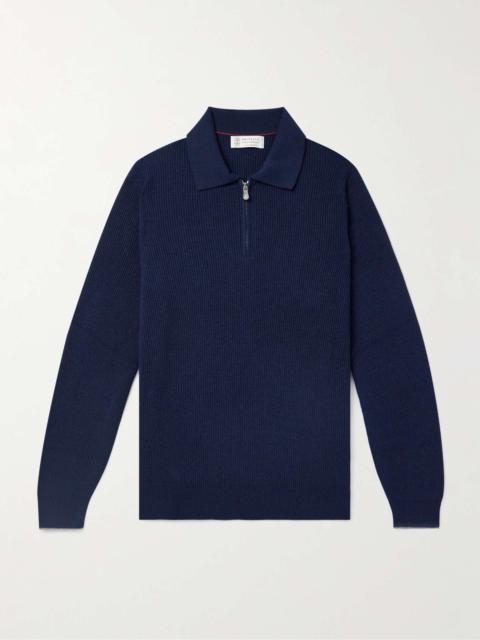 Ribbed Cashmere Half-Zip Sweater