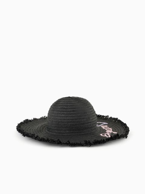 EMPORIO ARMANI Beachwear fedora hat in paper yarn with logo embroidery