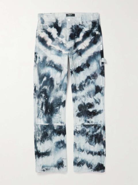 Cracked Straight-Leg Distressed Tie-Dyed Jeans