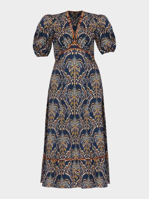 Shoshanna Gemma Abstract-Print Empire Midi Dress